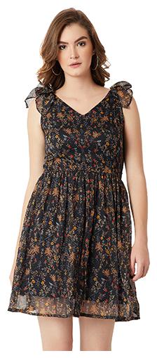 

Women s Multicolored V-Neck Sleeveless Bow Detail Floral Mini Skater Dress