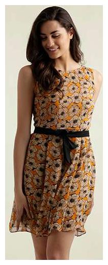 

Women s Multicolored Round Neck Sleeveless Belted Panelled Floral Mini Skater Dress