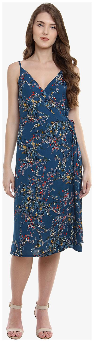 

Miss Chase Women s Multicoloured V-Neck Sleeveless Floral Knee-Length Spaghetti Strap Wrap Dress