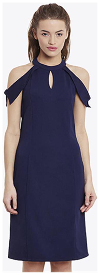 

Miss Chase Women s Navy-Blue Round Neck Sleeveless Solid Mini Bodycon Dress