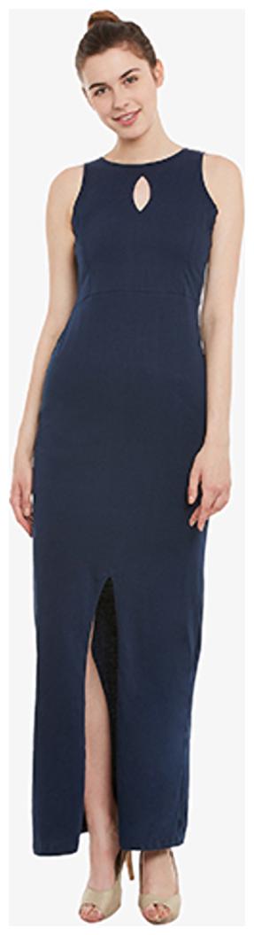 

Miss Chase Women s Navy Blue Solid Round Neck Sleeveless Bodycon Maxi Dress