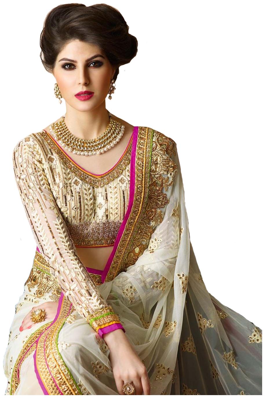 

Women s Net Embroidery White saree With Unstitched Blouse Piece from FabZone