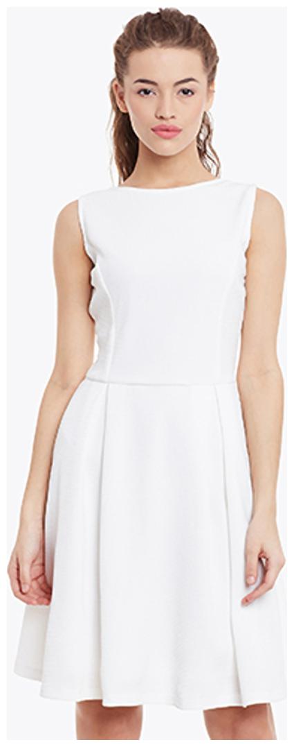 

Miss Chase Women s Off White Round Neck Sleeveless Solid Mini Skater Dress