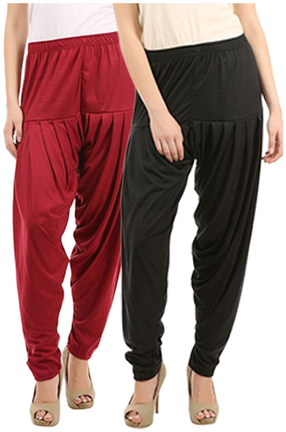 

BRAND FLEX Lycra Patiala - Black Maroon