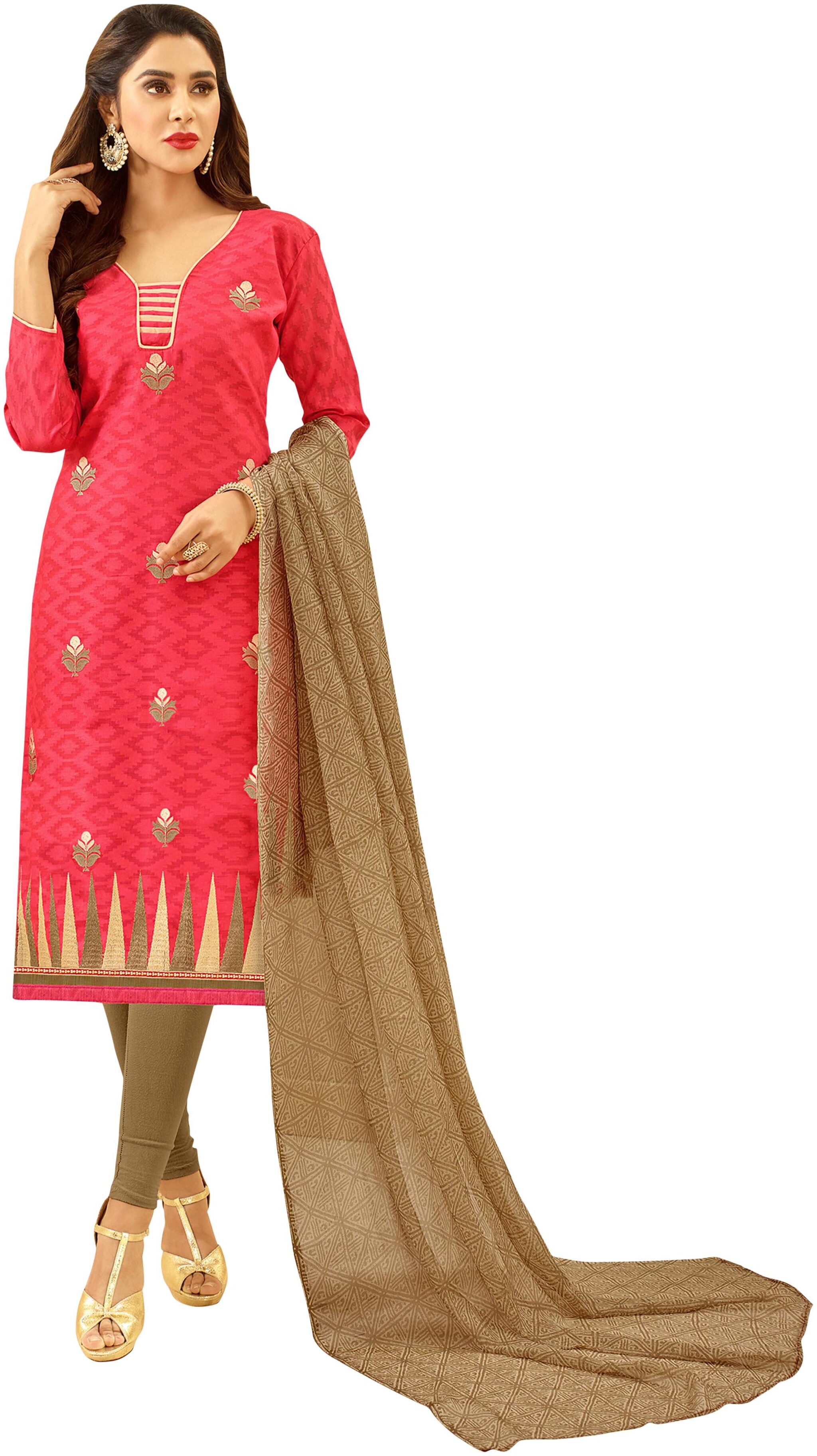 

Women S Pink Semi Stitched Embroidered Jacquard Dress Material