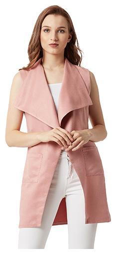 

Miss Chase Women s Pink Open Front Sleeveless Solid Suede Waterfall Shrug