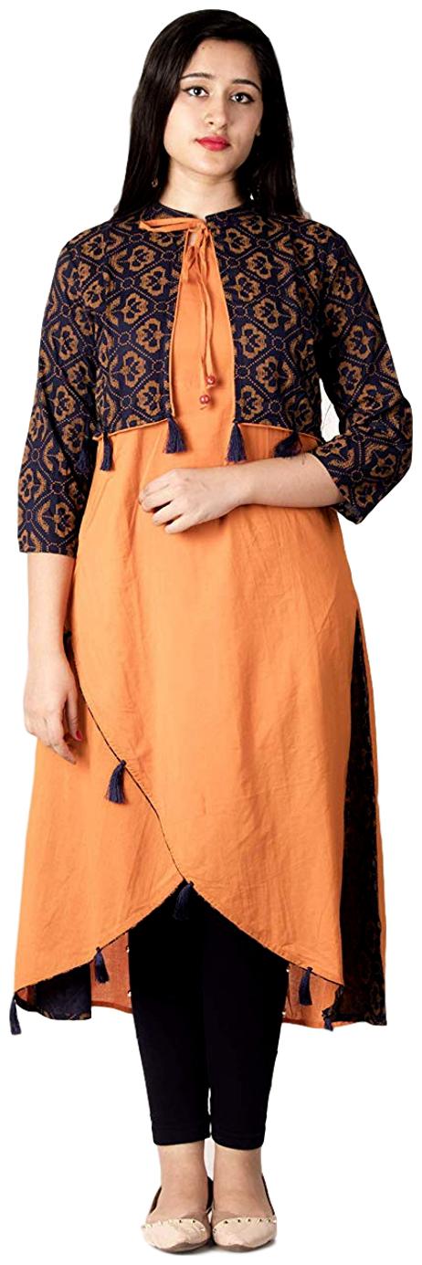 

MEERA FAB Women Orange Printed Assymetrical Kurta
