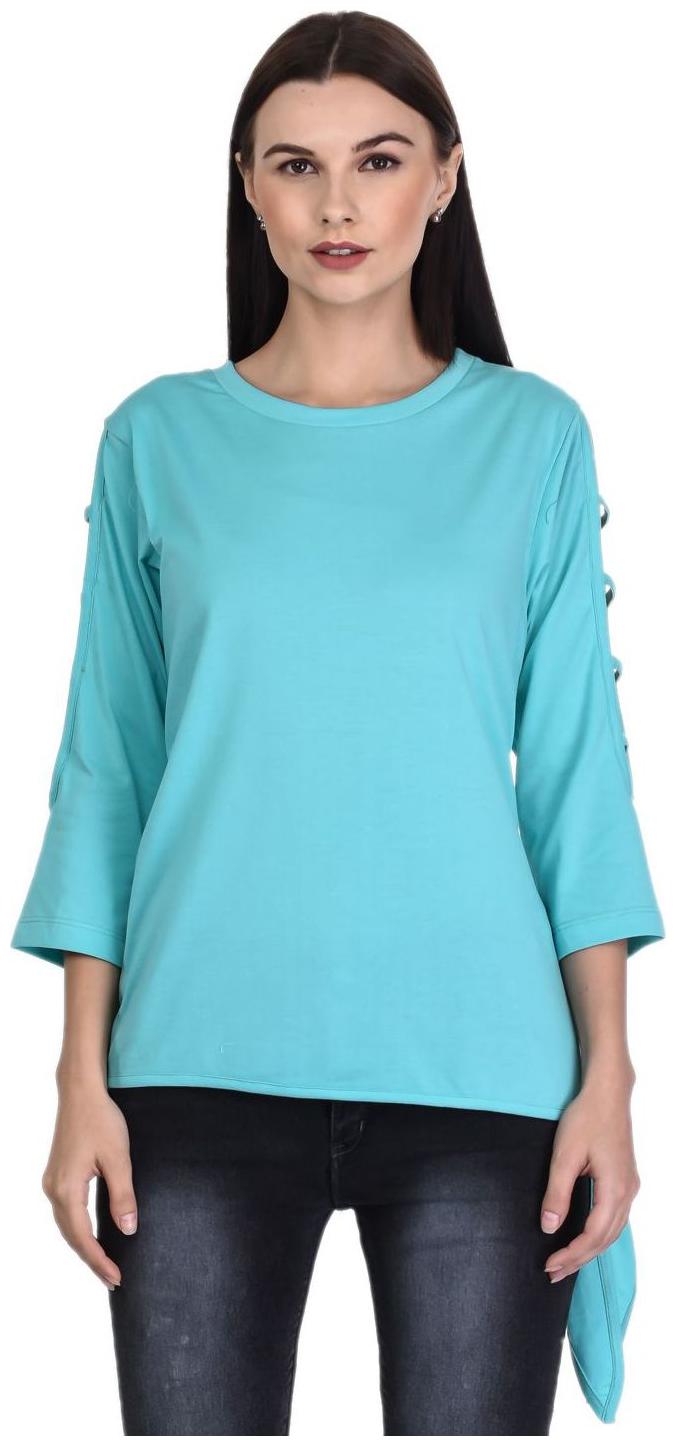 

Women s Round Neck 3 4th Sleeves Cotton Blend Top