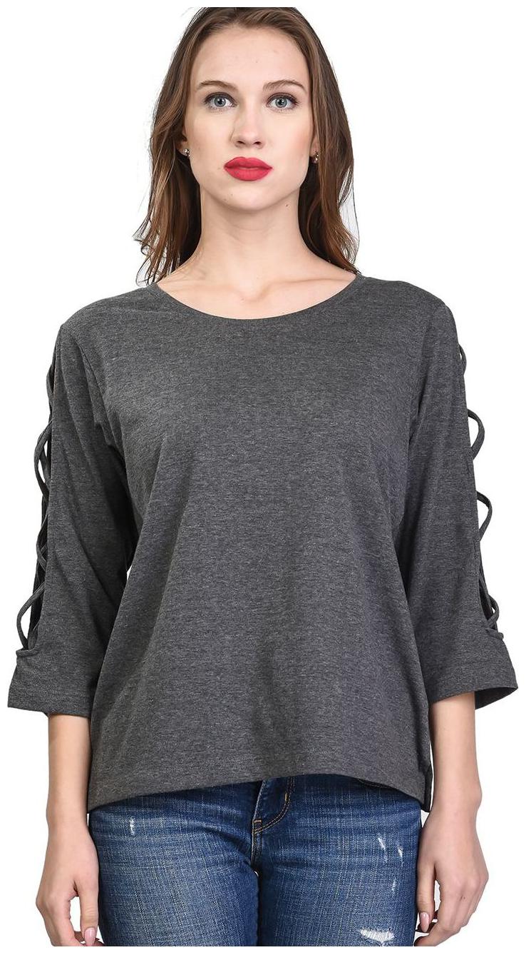 

Women s Round Neck 3 4th Sleeves Cotton Blend Top T-Shirt ( TW12 DG )