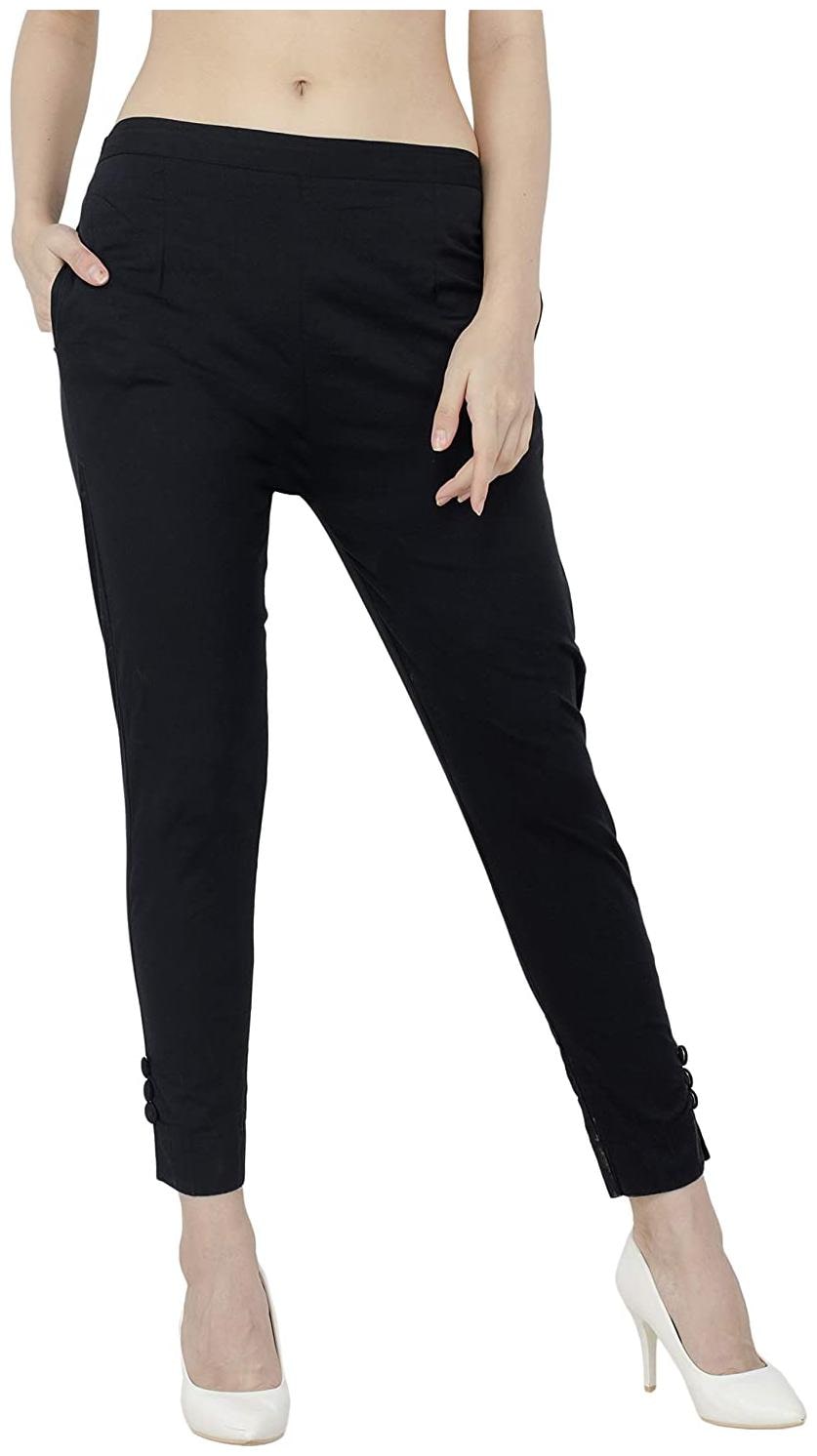 

Women s Stretchable Cotton Regular Fit Trousers Pants Black
