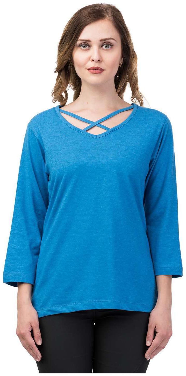 

Women s V -Neck 3 4th Sleeves Cotton Blend Top T-Shirt