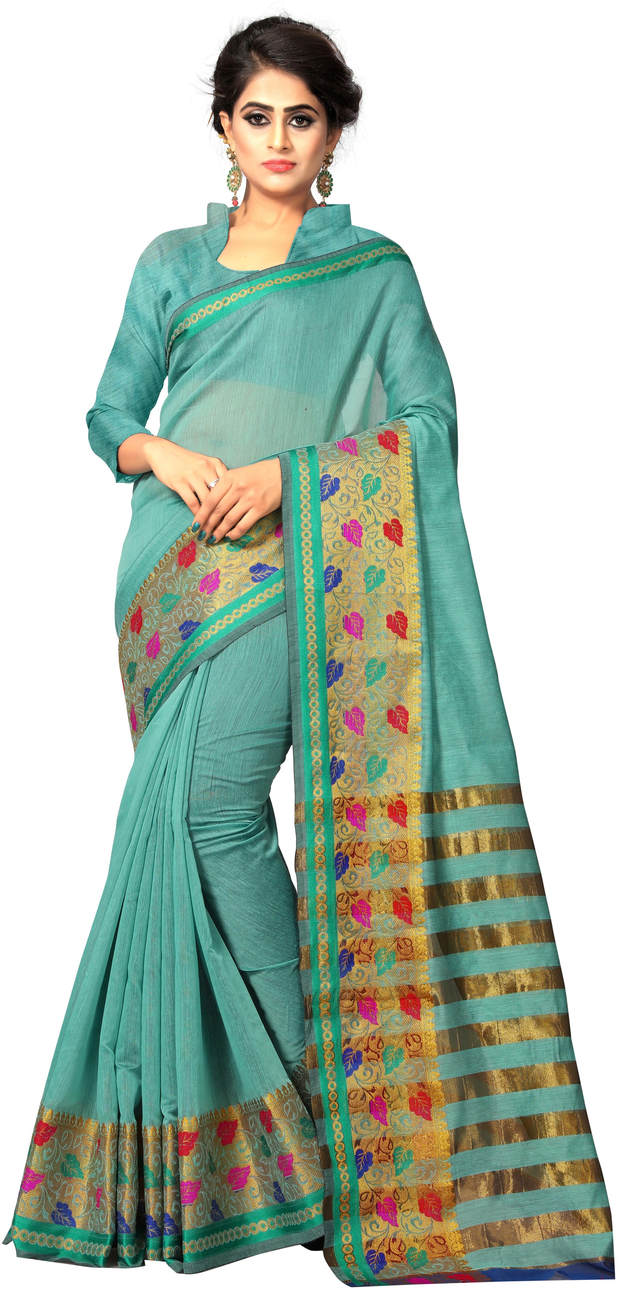 

Maroosh Green Woven Kalamkari Regular Saree With Blouse With blouse