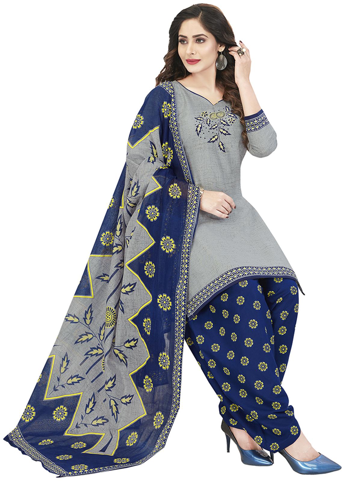 

Women Shoppee Grey Unstitched Kurta with bottom dupatta With dupatta Dress Material