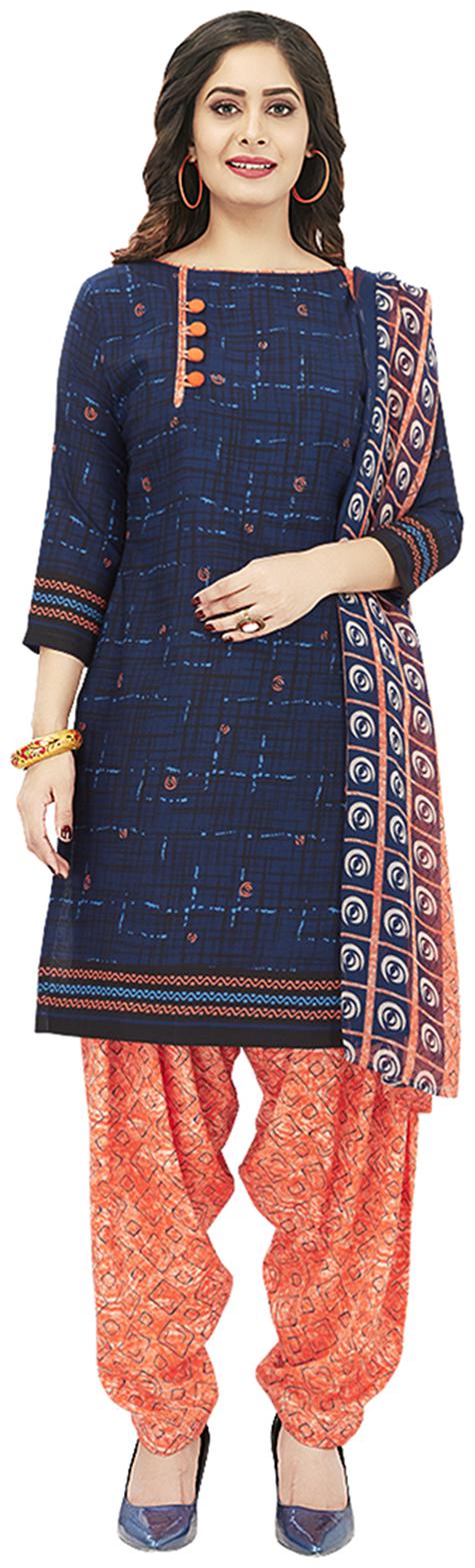 

Women Shoppee Blue Unstitched Kurta with bottom dupatta With dupatta Dress Material
