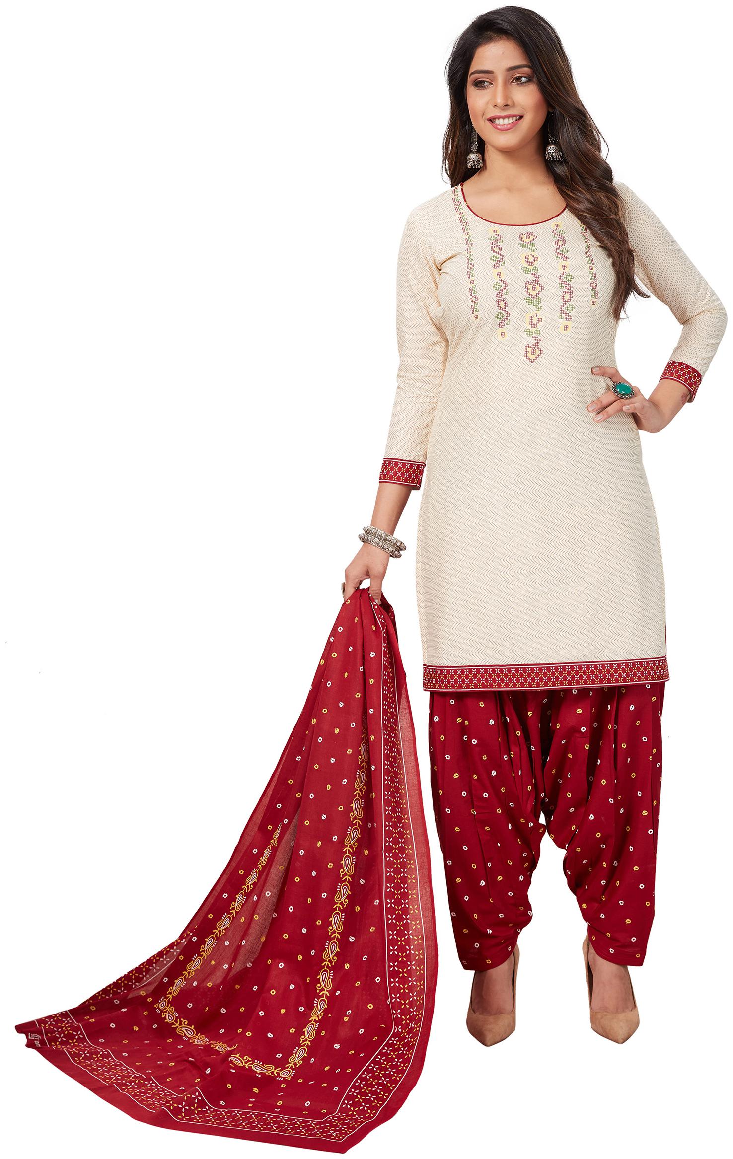 

Women Shoppee White Unstitched Kurta with bottom dupatta With dupatta Dress Material