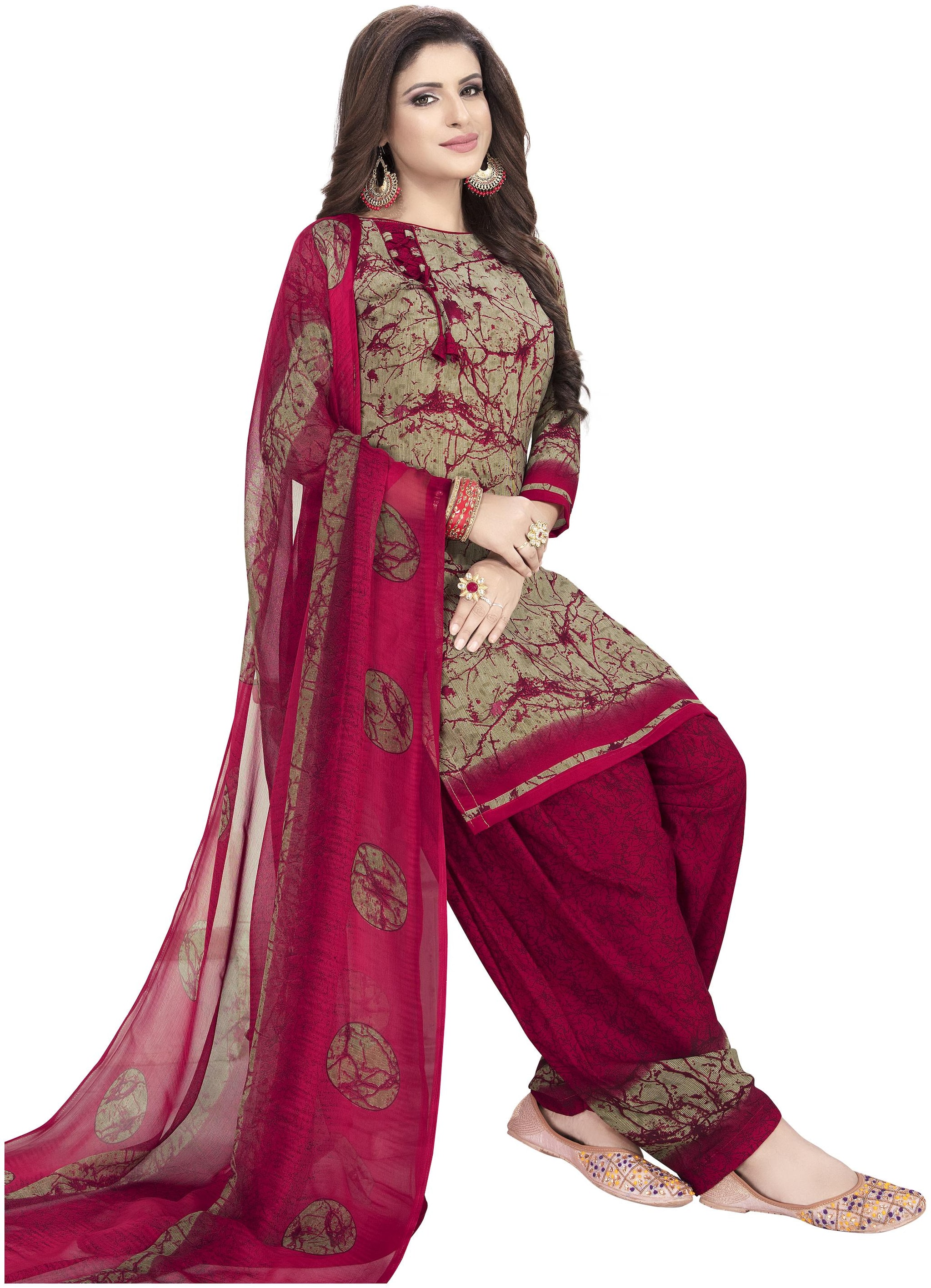 

Women Shoppee Grey Unstitched Kurta with bottom dupatta With dupatta Dress Material