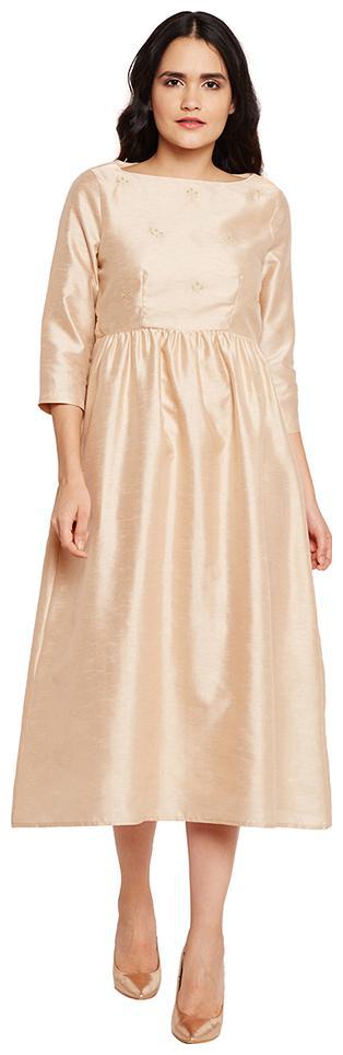 

OXOLLOXO Beige Solid A-line dress