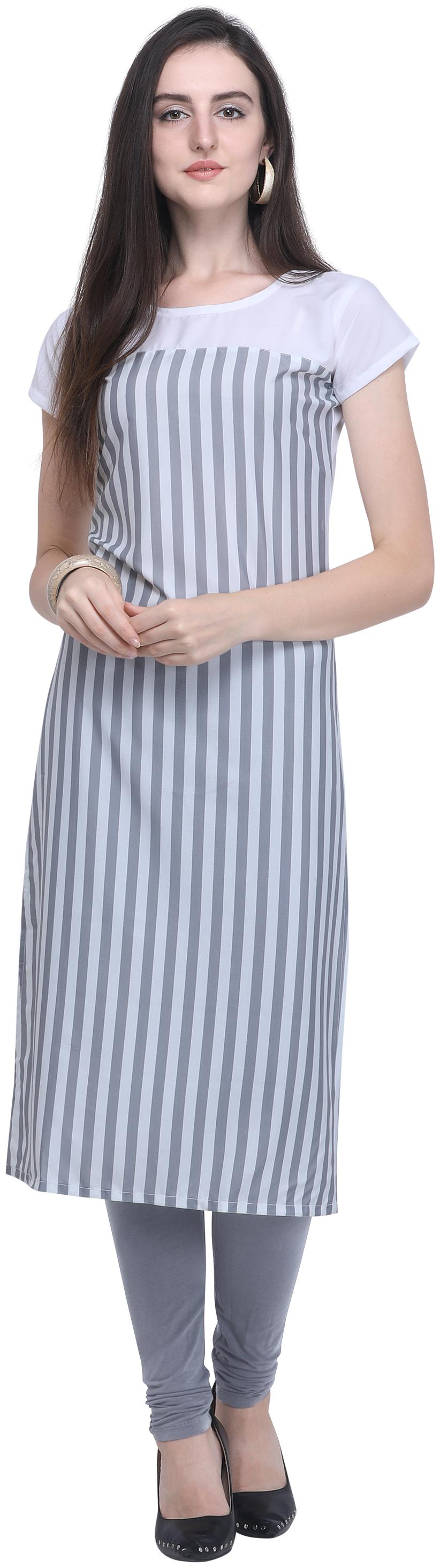 

RED ROSE FASHION Women White Striped Straight Kurta