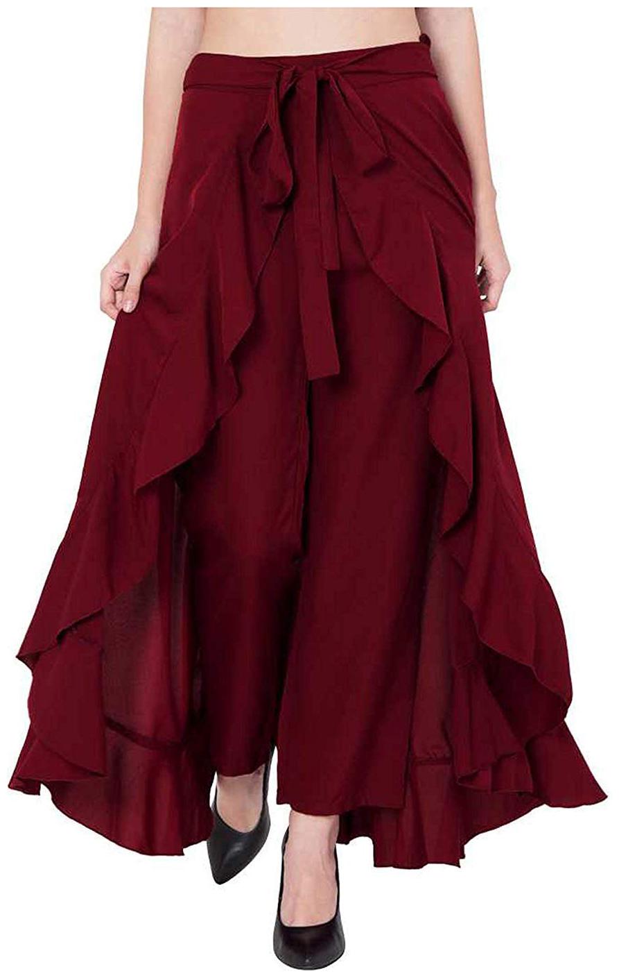 

JJ Fashion Maroon Solid Straight Palazzo