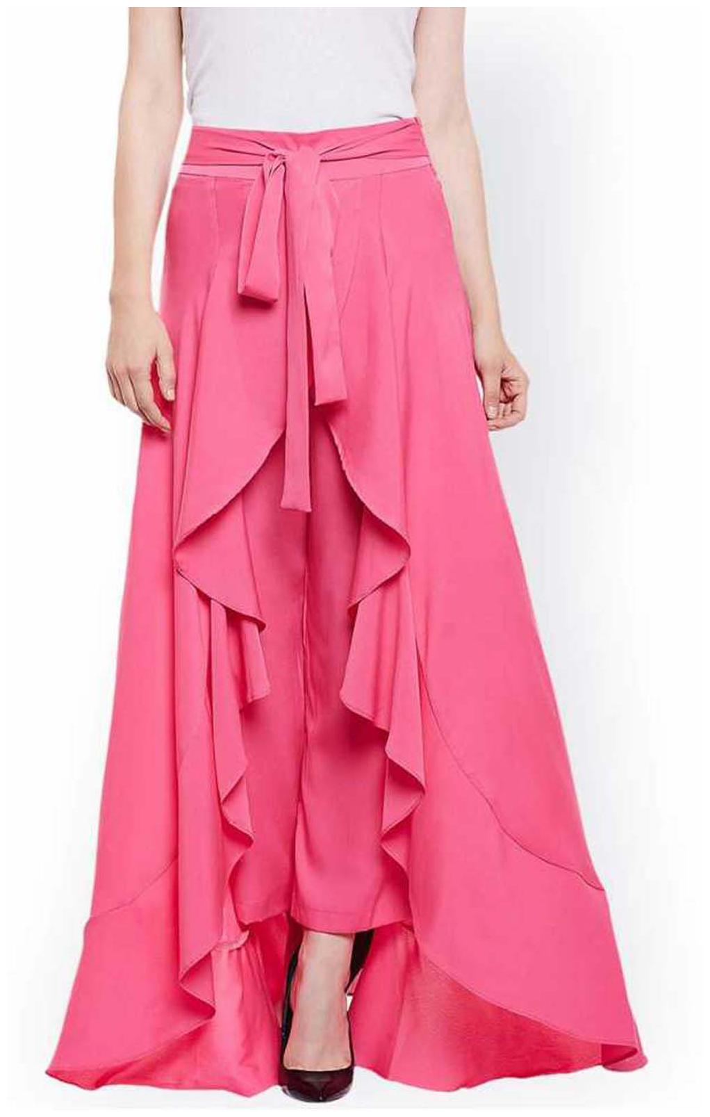 

JJ Fashion Pink Solid Straight Palazzo