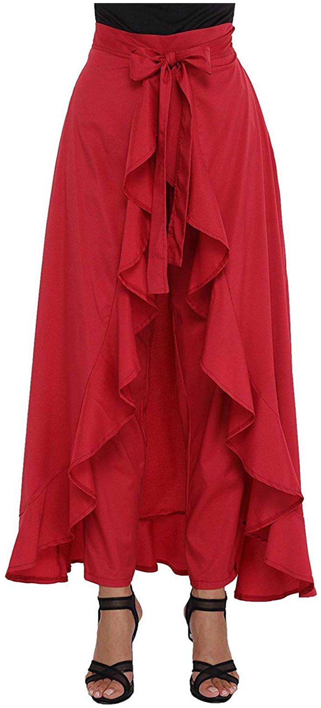 

JJ Fashion Red Solid Straight Palazzo