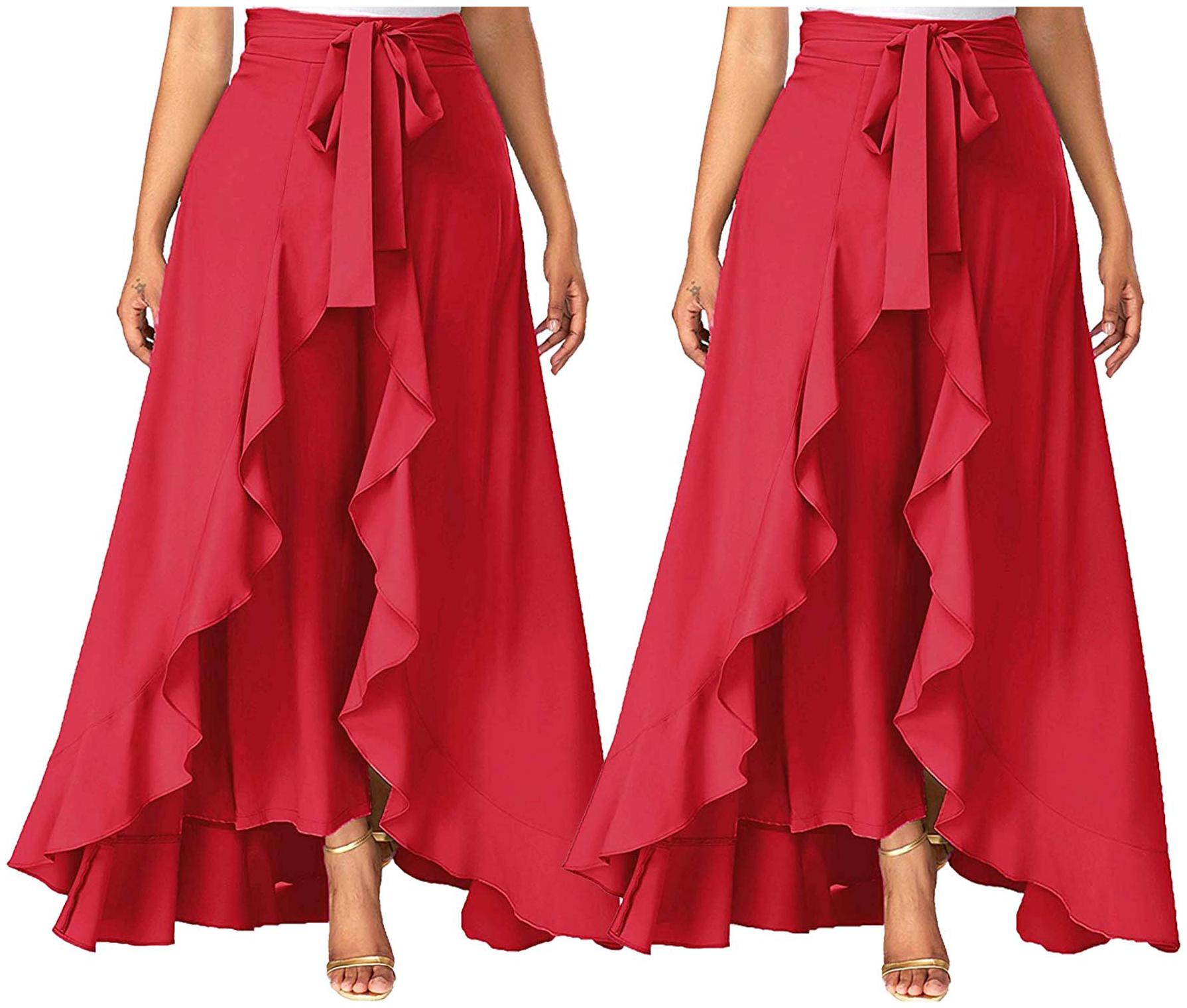 

JJ Fashion Red Solid Straight Palazzo