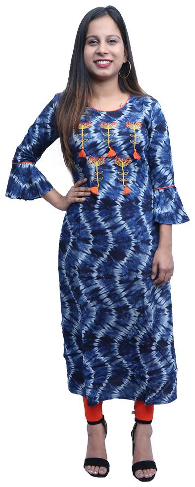 

The Mini NEEDLE Women Blue Embroidered Straight Kurta