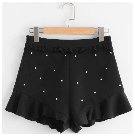 Women Summer Pearl Stretchable Black Shorts