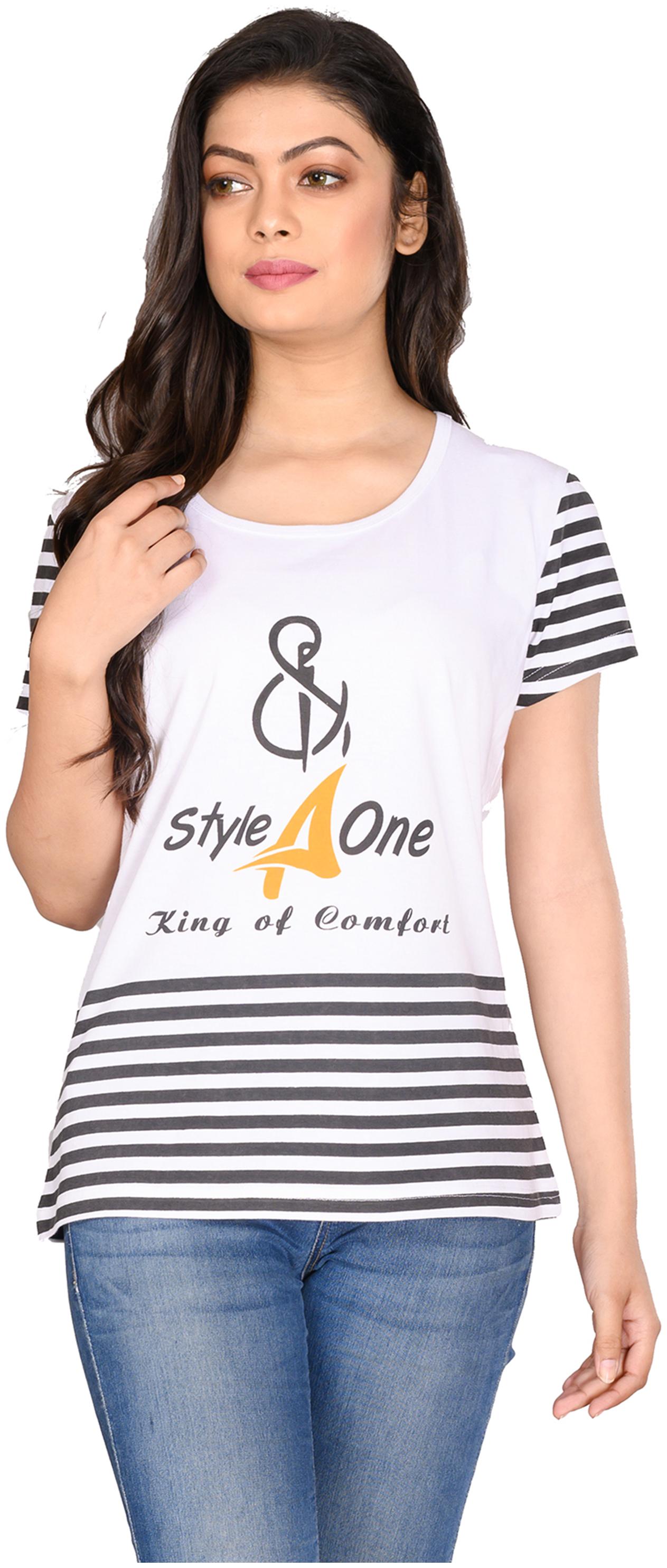 

STYLEAONE Women White Regular fit Round neck Cotton T shirt