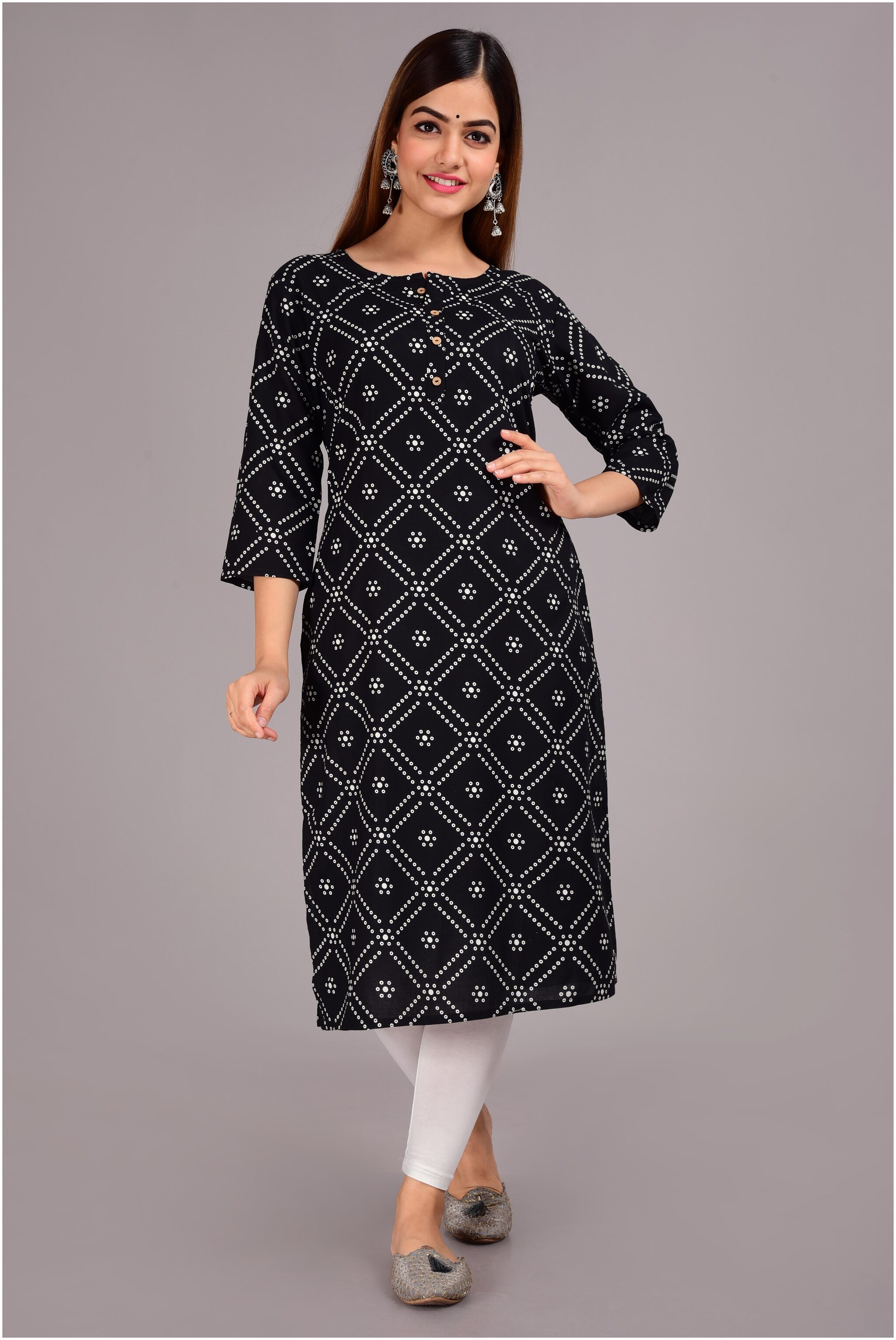 

Women Wish Women Black Bandhani Regular Kurti