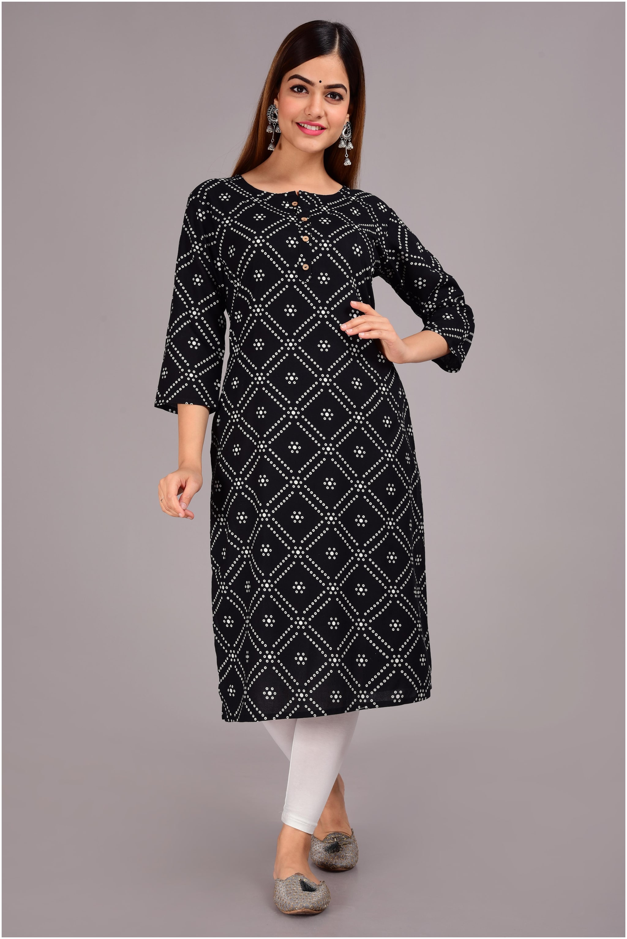 

Women Wish Women Black Bandhani Regular Kurti