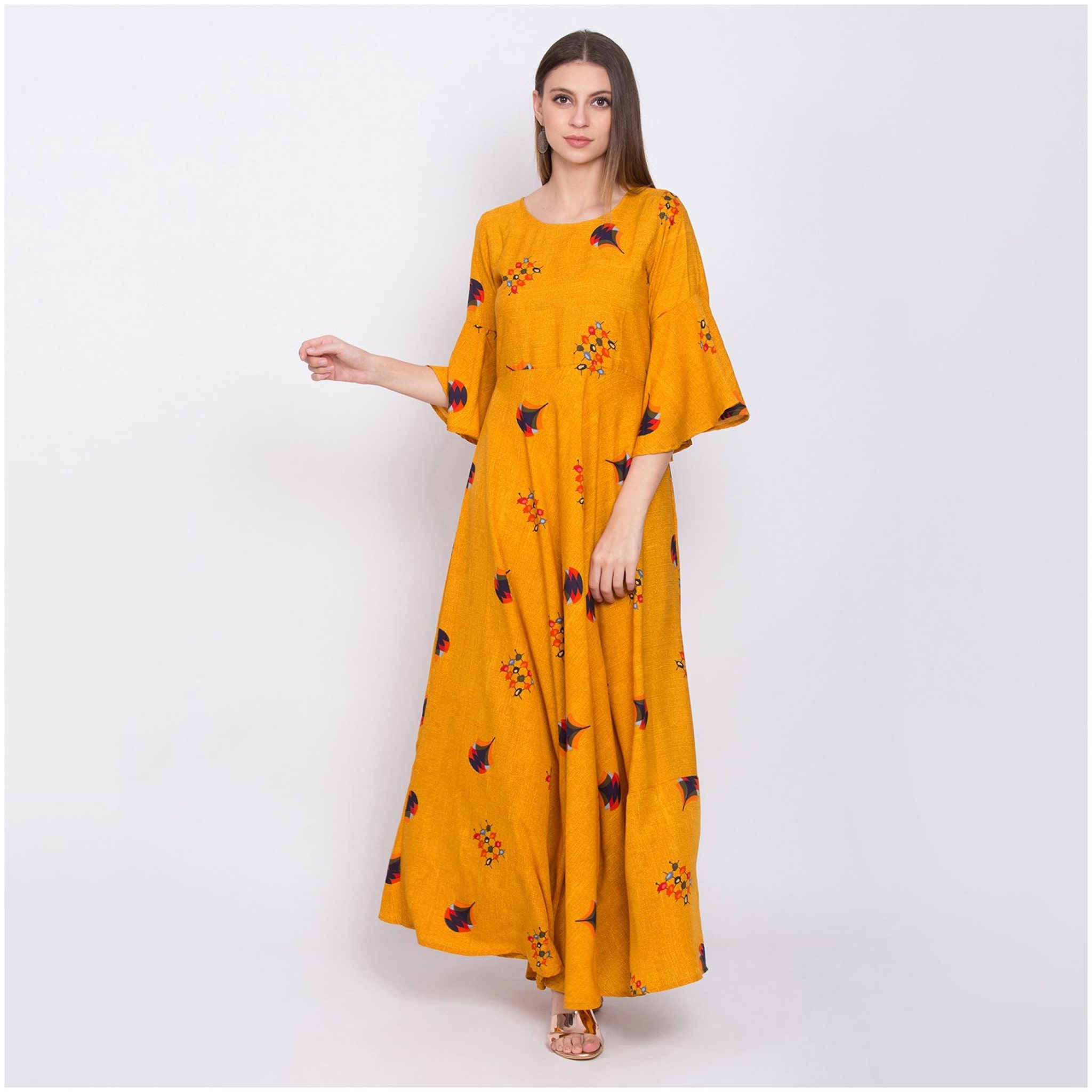 

O Madam Yellow Printed Maxi dress