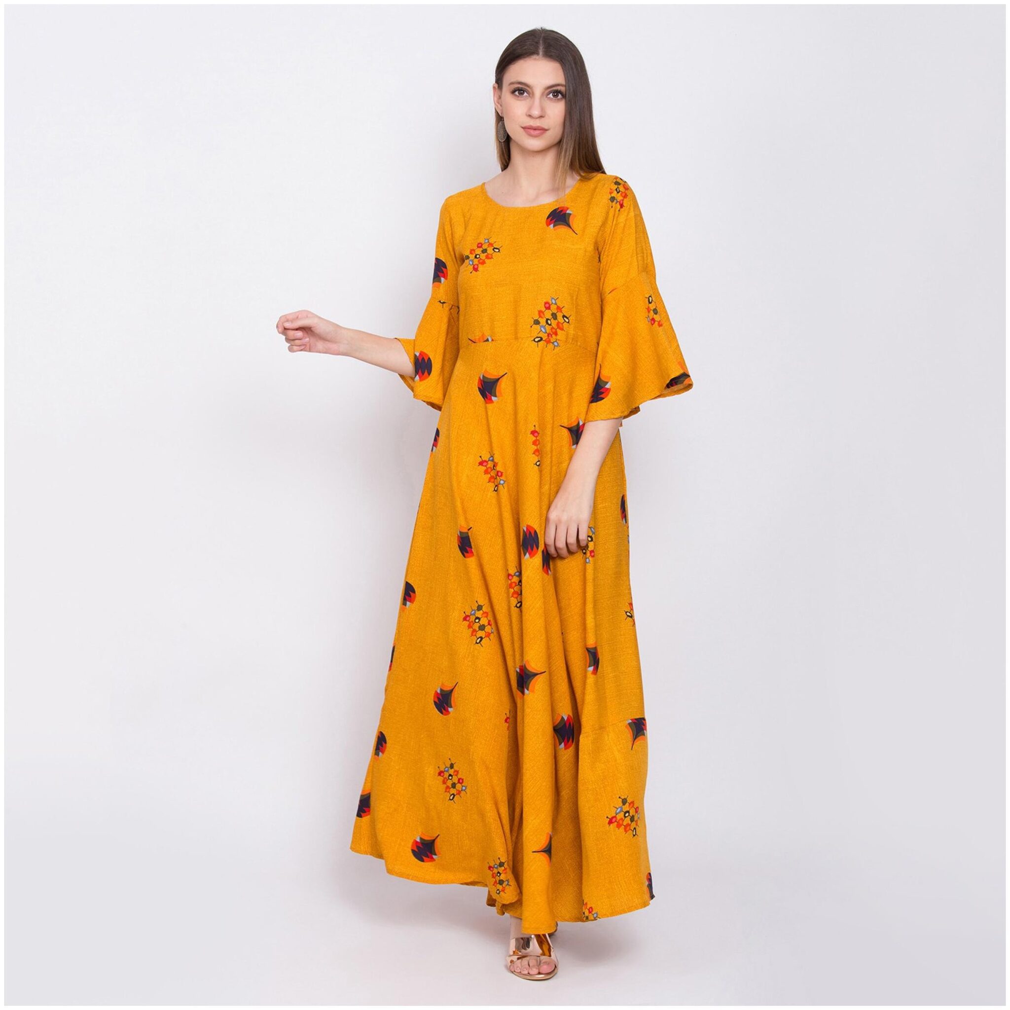 

O Madam Yellow Printed Maxi dress