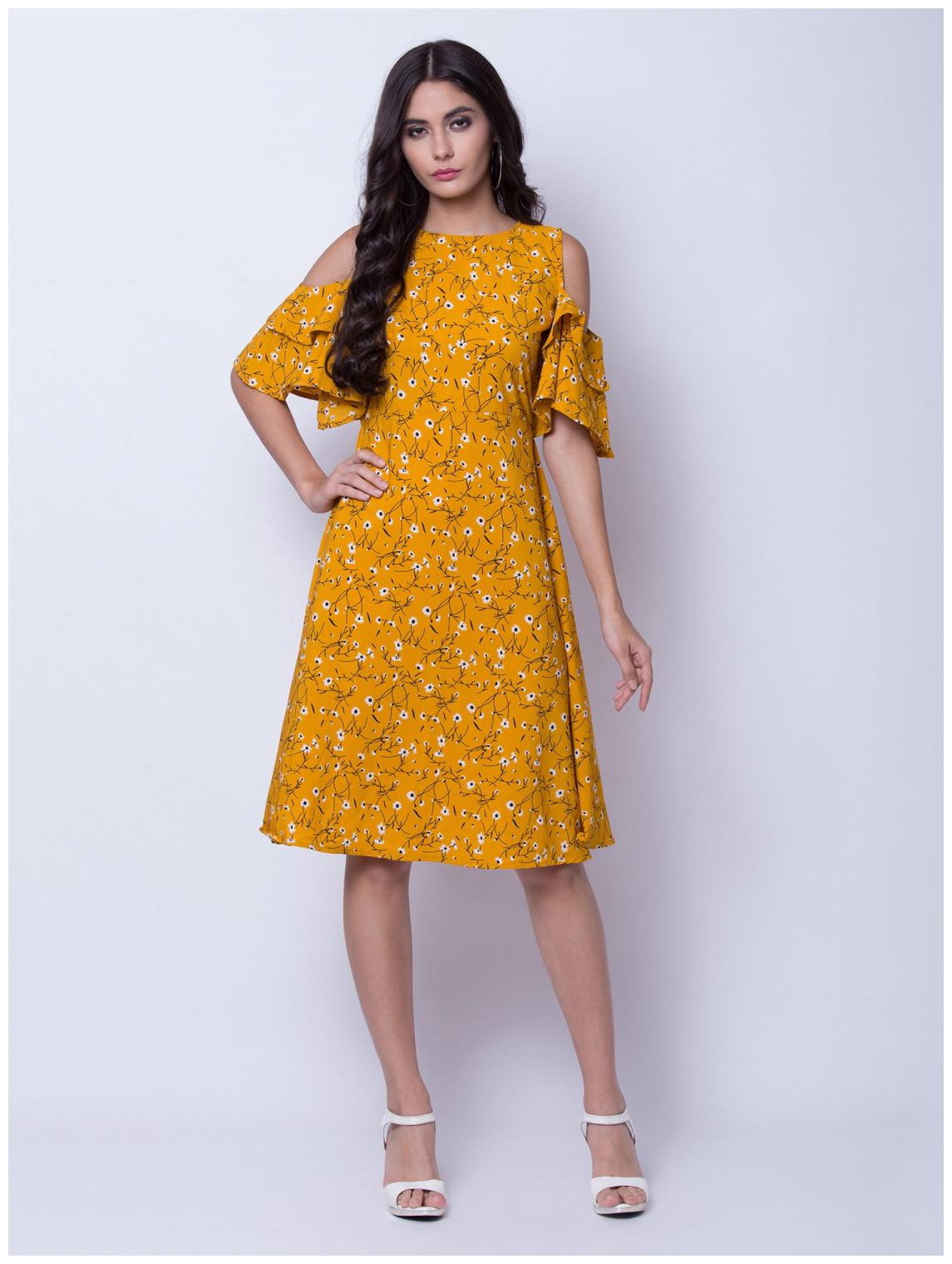 

O Madam Yellow Floral Fit flare dress