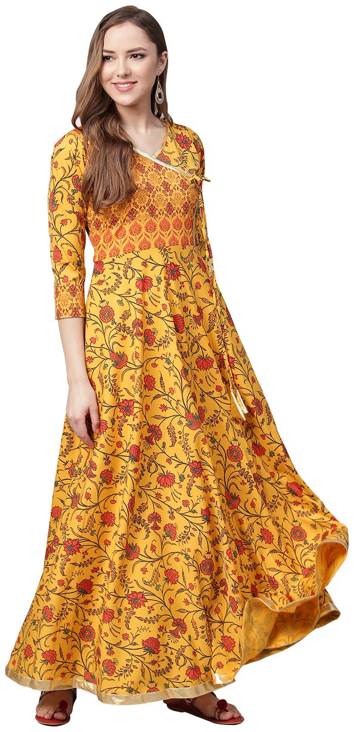 

Ahalyaa Women Yellow Floral Angrakha Kurta