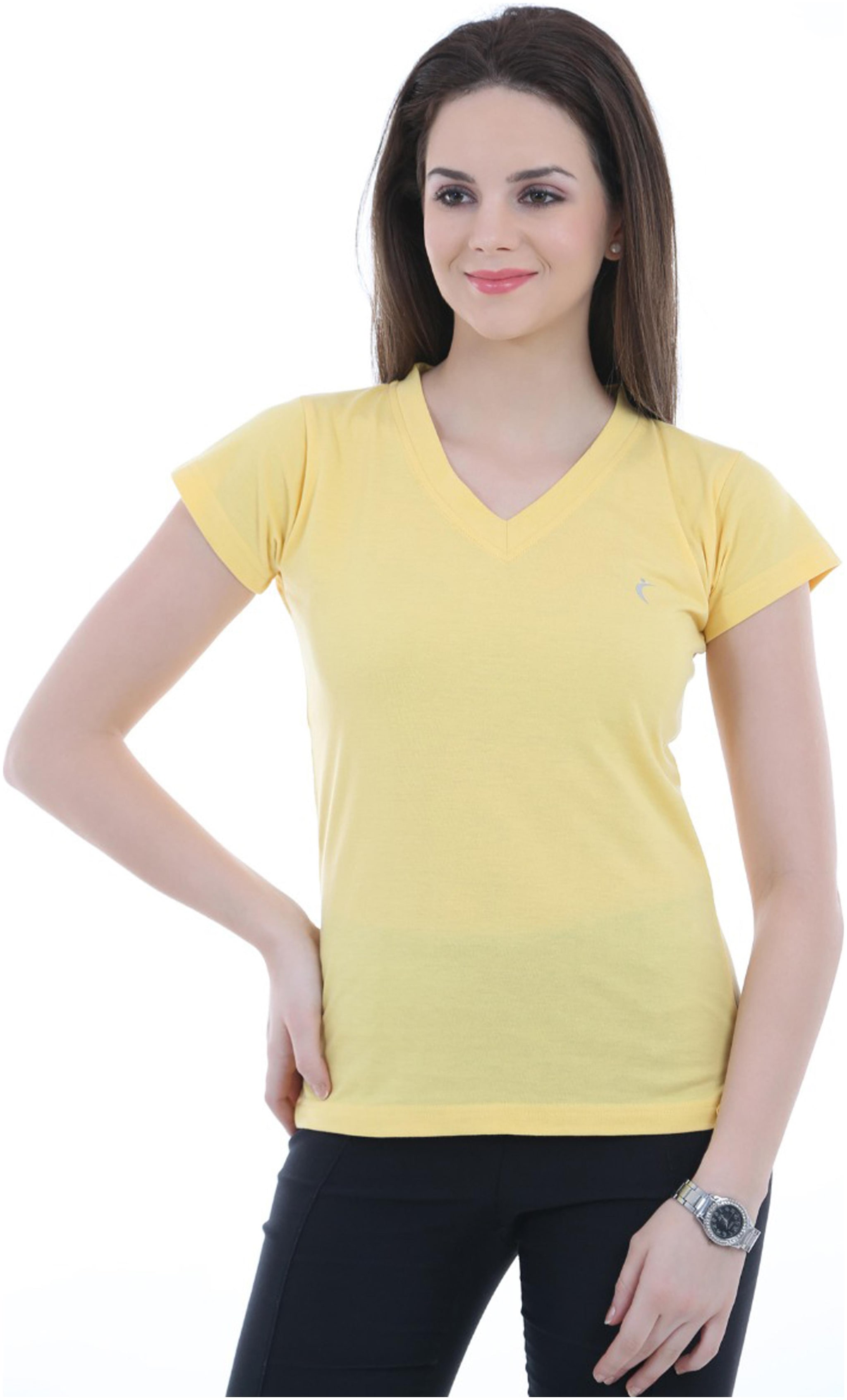 

Ultrafit Women Yellow Regular fit V neck Cotton T shirt