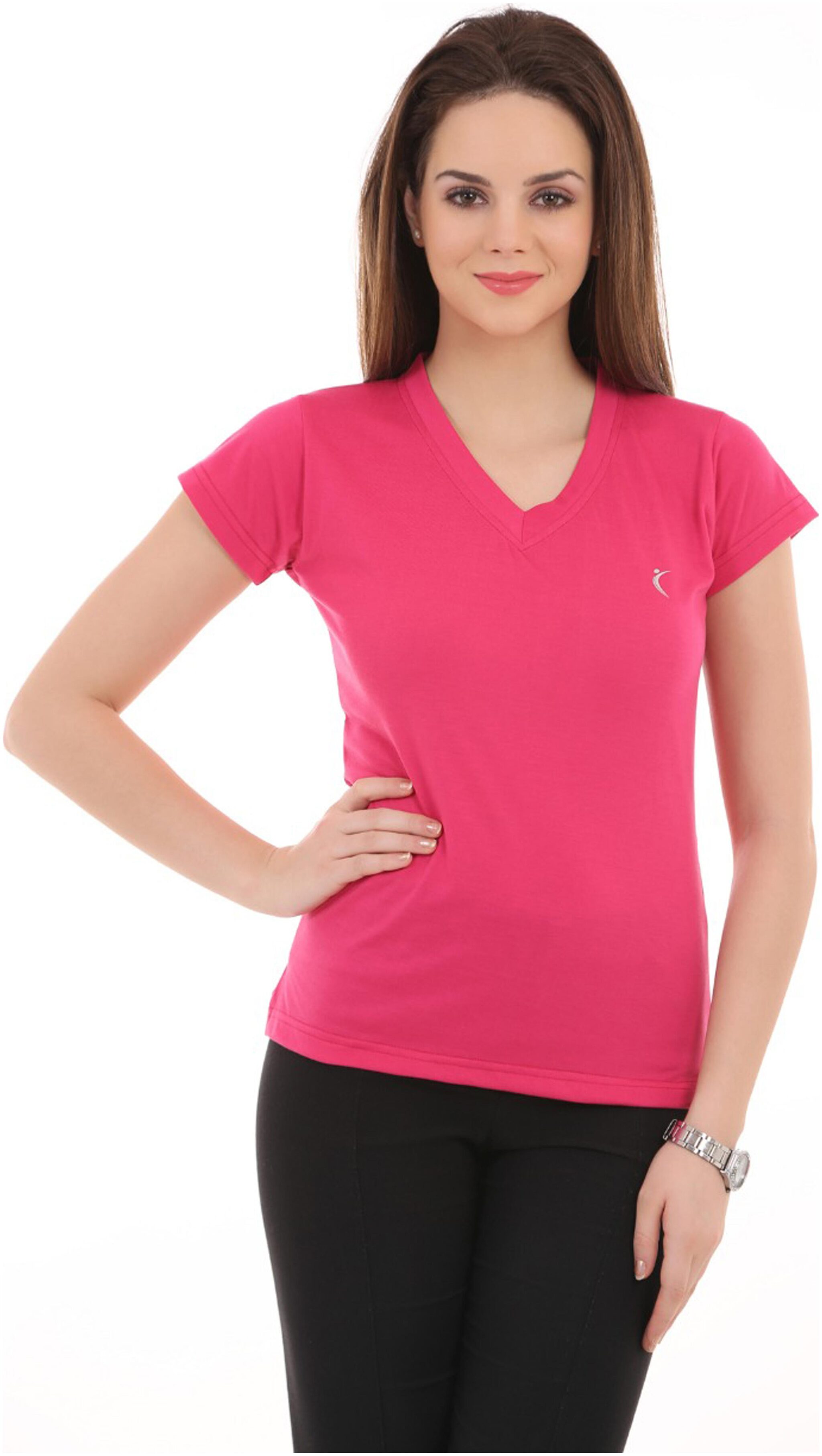 

Ultrafit Women Pink Regular fit V neck Cotton T shirt
