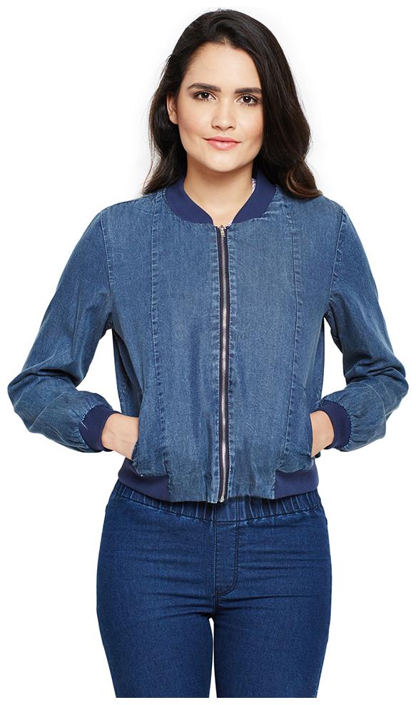 

OXOLLOXO Women Solid Bomber Jacket - Navy