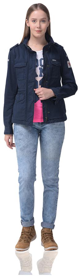 

Woodland Cotton Solid Navy Blue Bomber Jacket Women