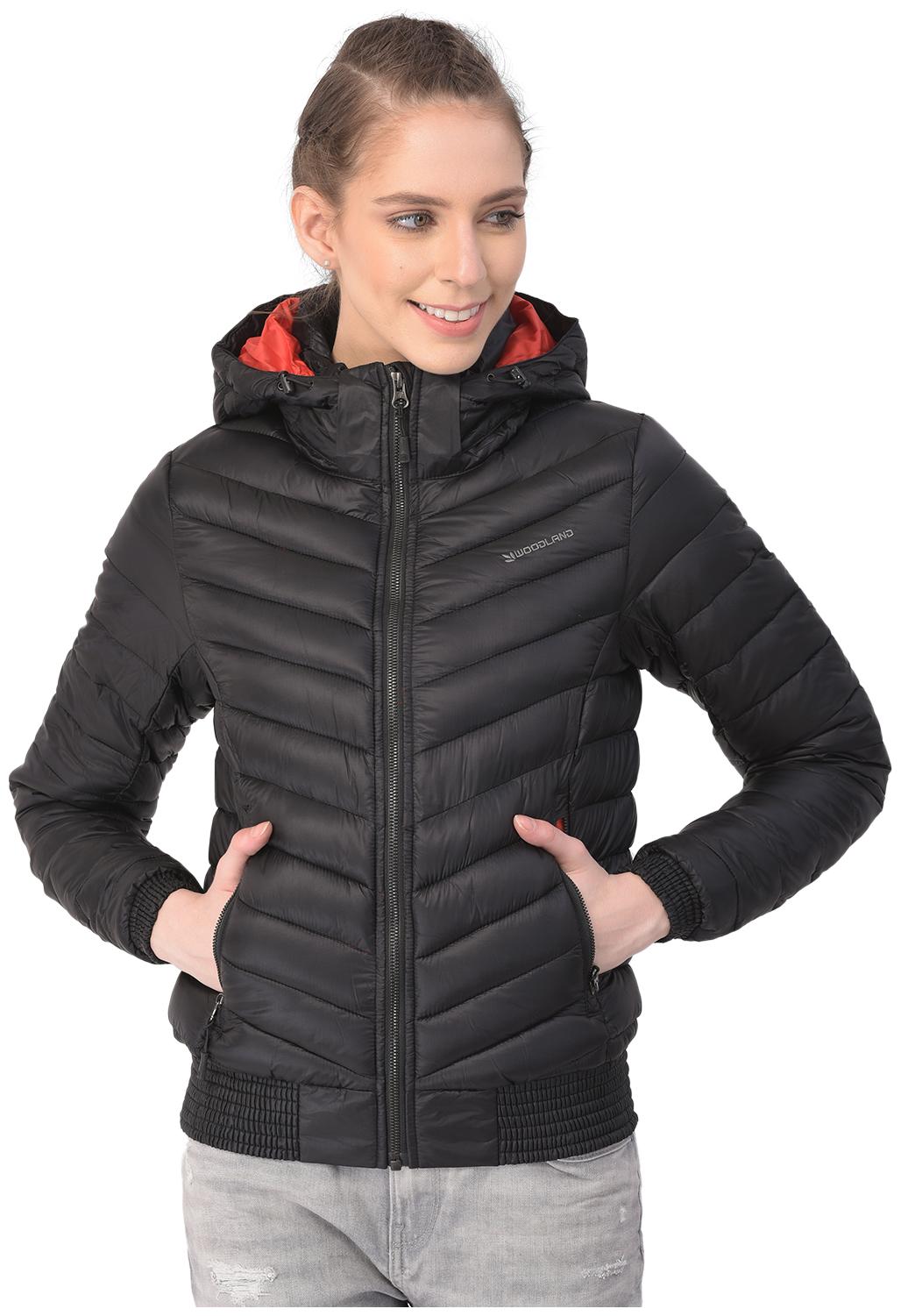 

Woodland Women Solid Quilted Jacket - Black