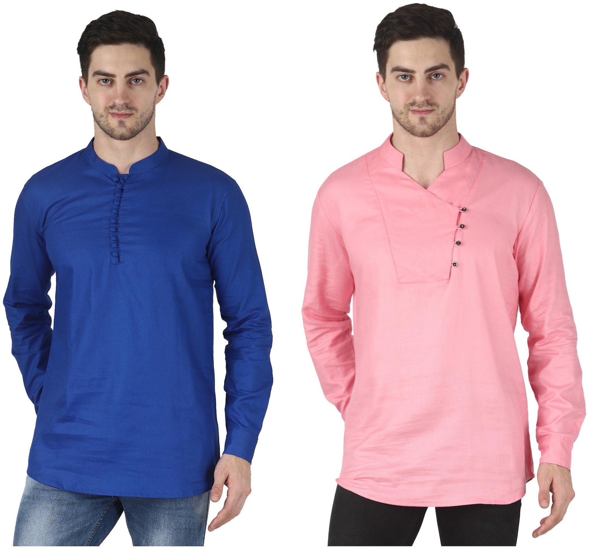 

WRITTER Men Pink Blue Regular Fit Kurta