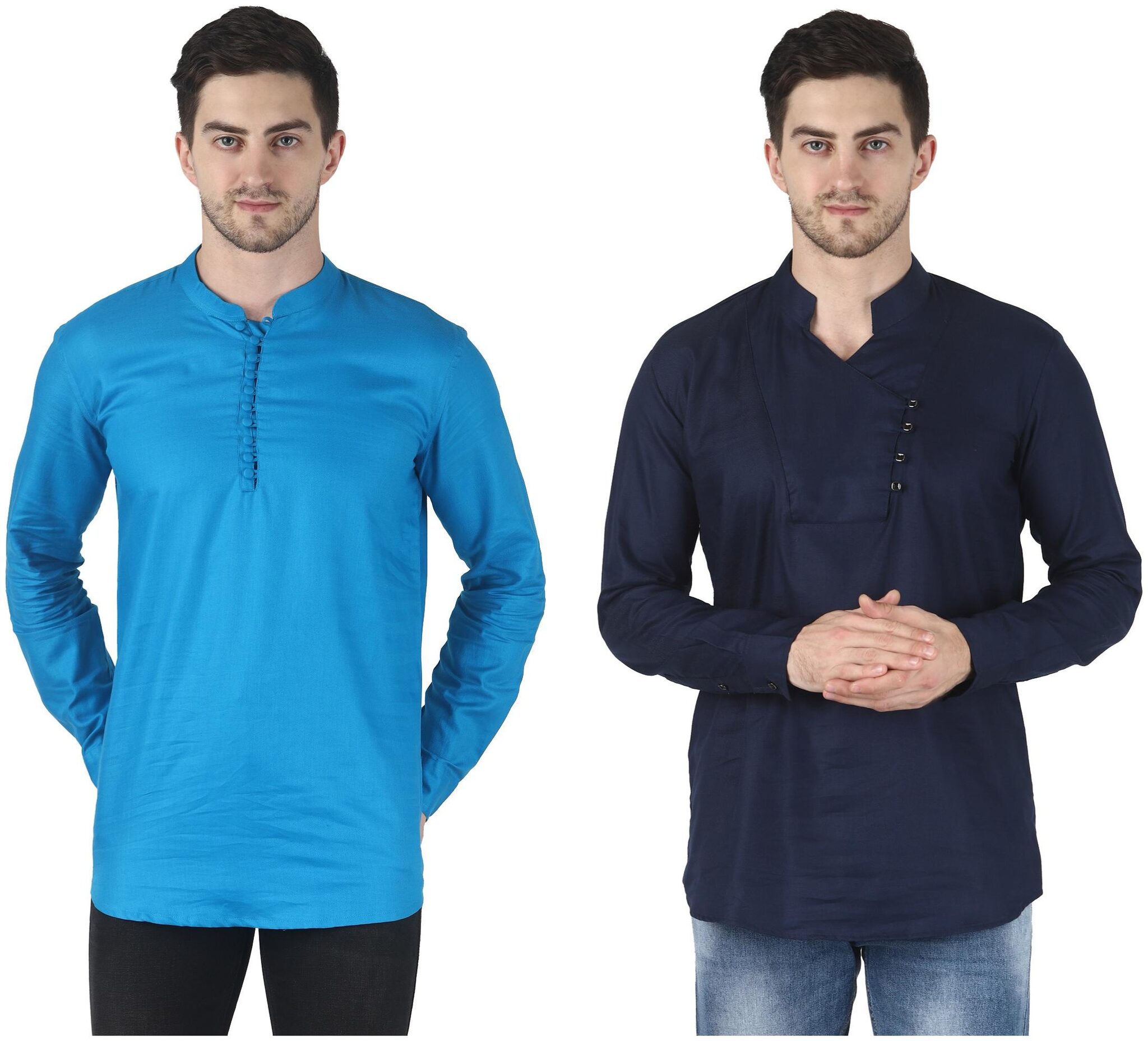 

WRITTER Men Cotton Solid Navy Blue Blue Kurtas