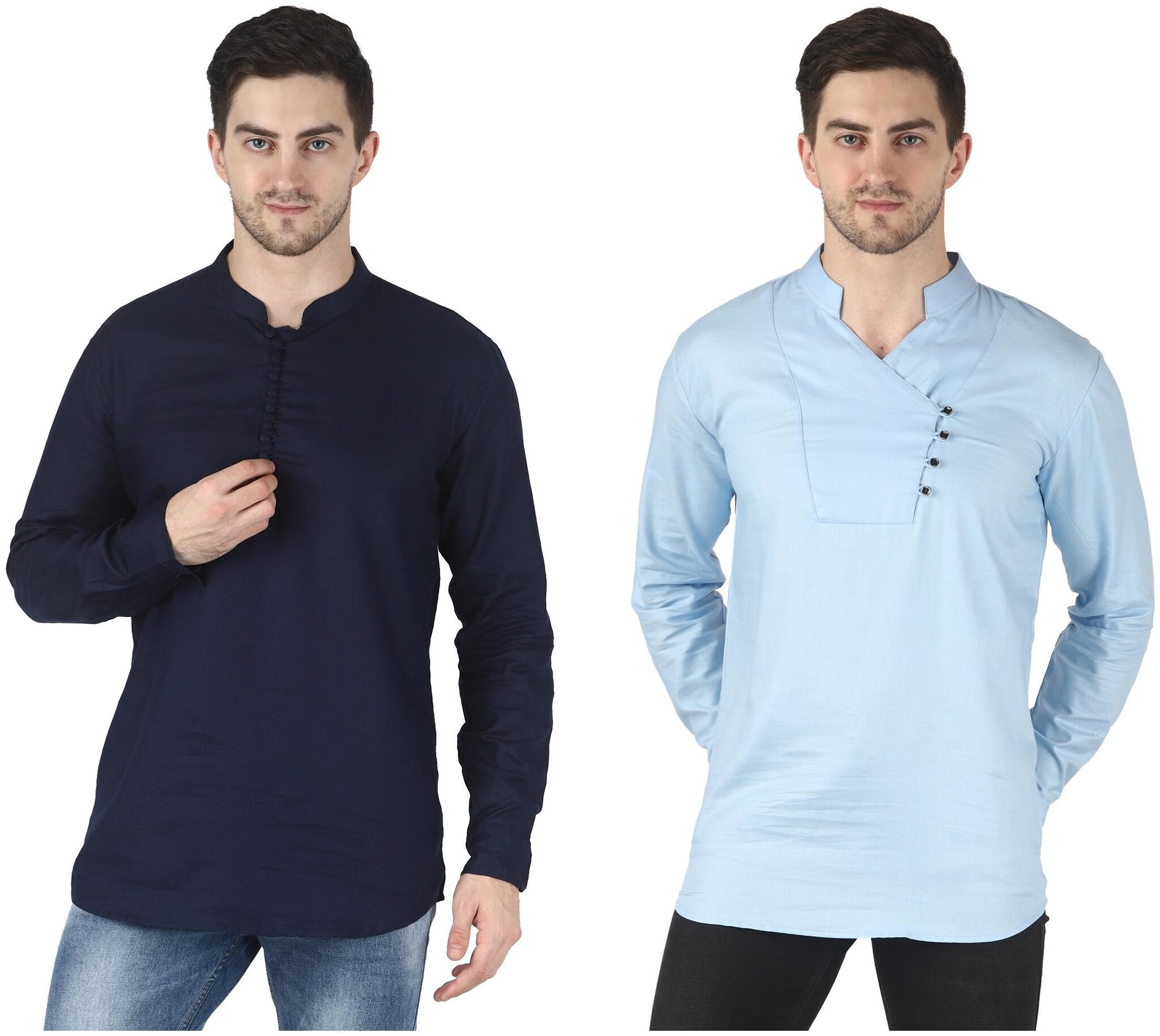 

WRITTER Men Cotton Solid Blue Navy Blue Kurtas