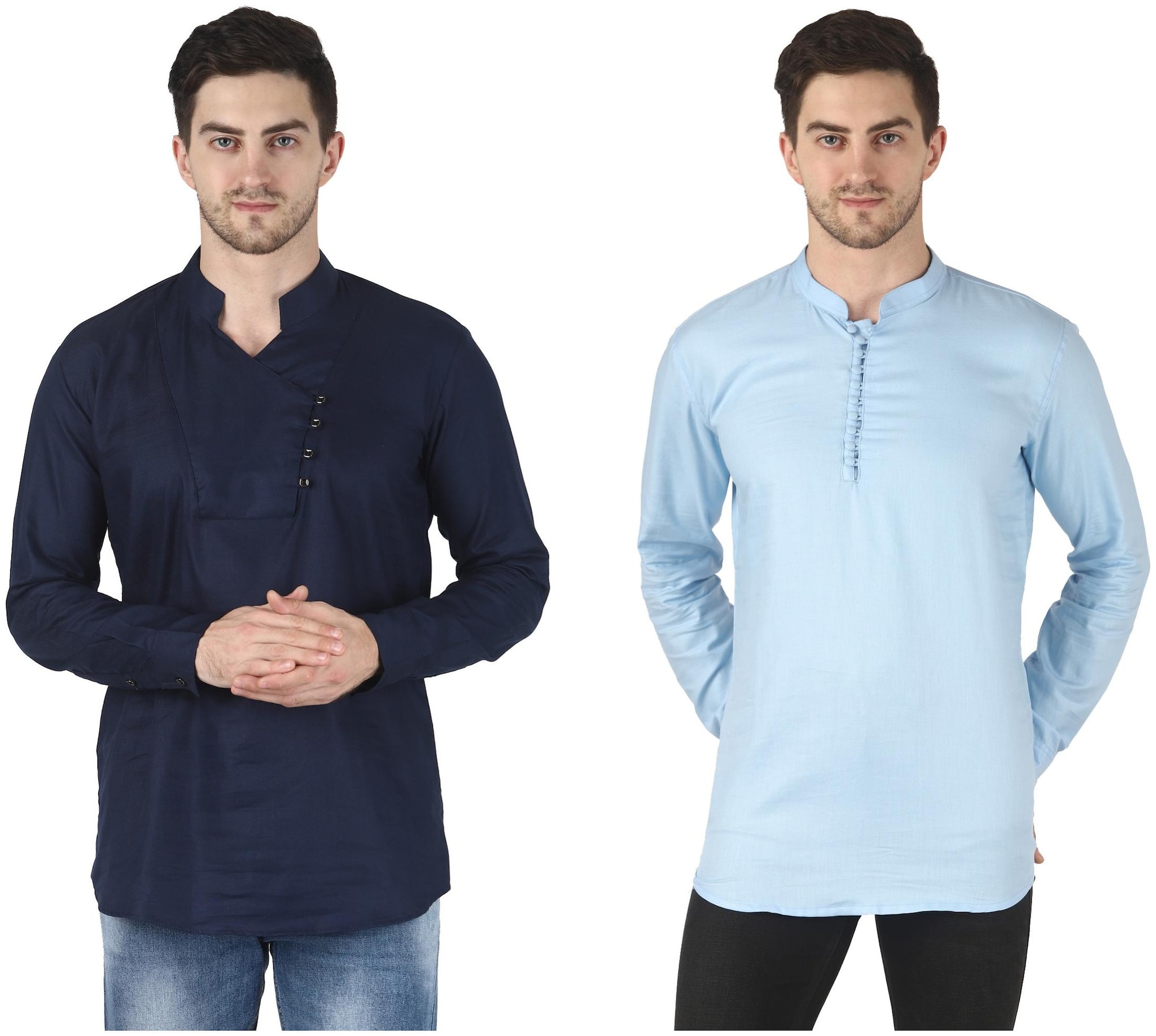 

WRITTER Men Cotton Solid Blue Navy Blue Kurtas