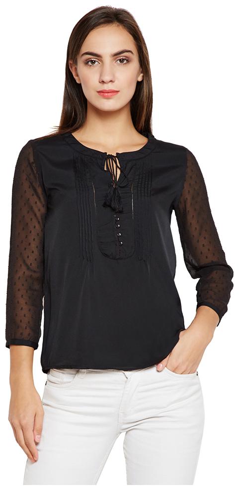 

OXOLLOXO Women Solid Regular top - Black