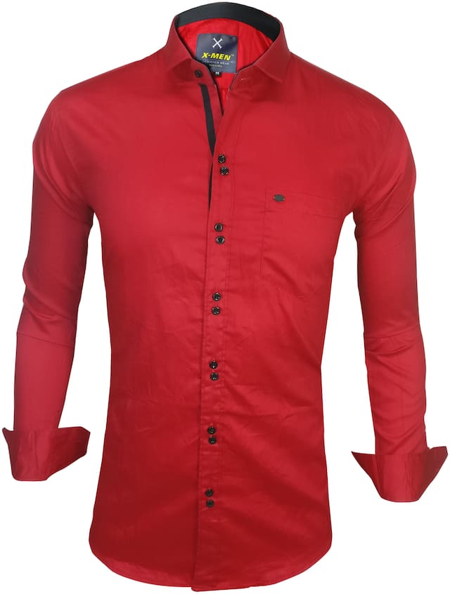 X-MEN Men Red Solid Slim Fit Casual Shirt