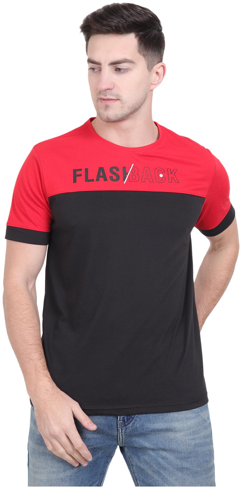 

XOHY Men Black Red Regular fit Cotton Round neck T-Shirt - Pack Of 1