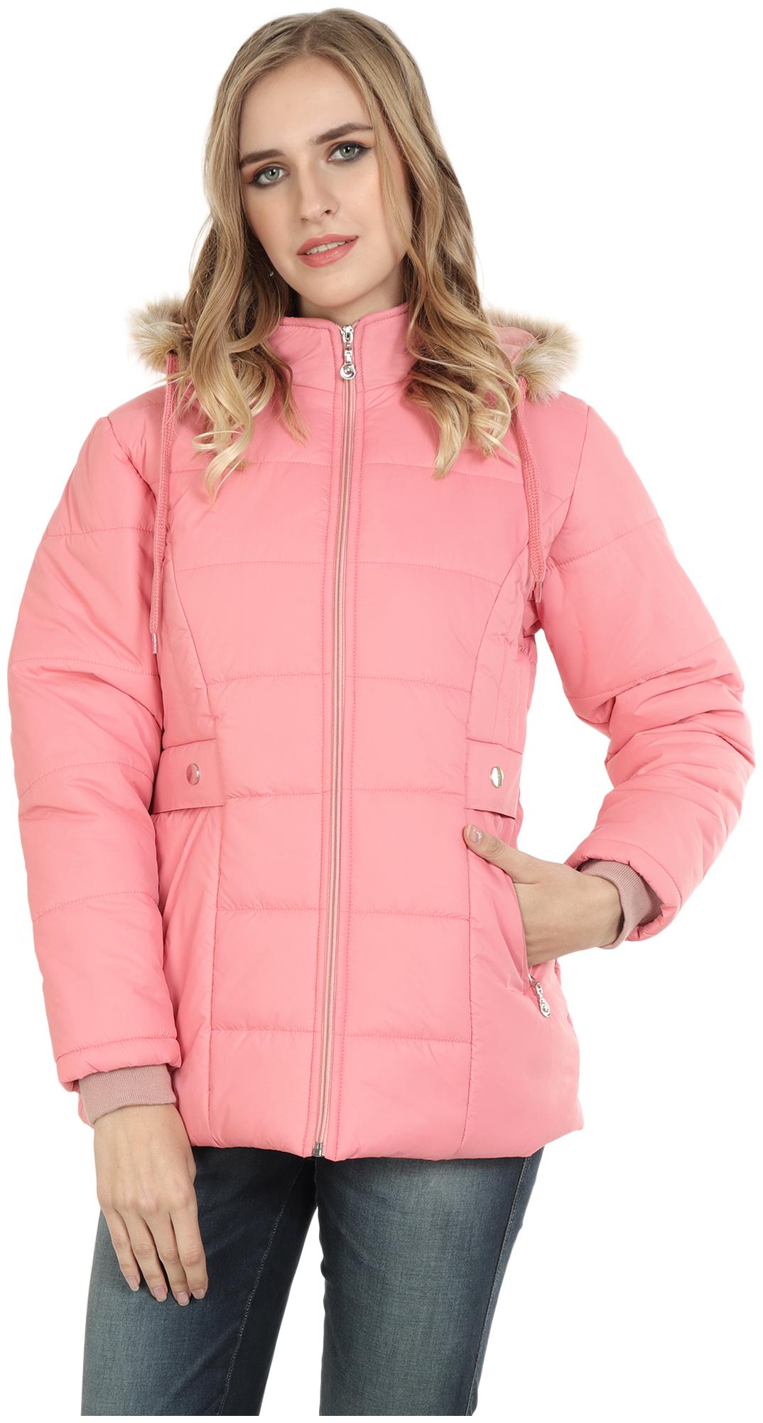

XOHY Women Solid Quilted Jacket - Pink