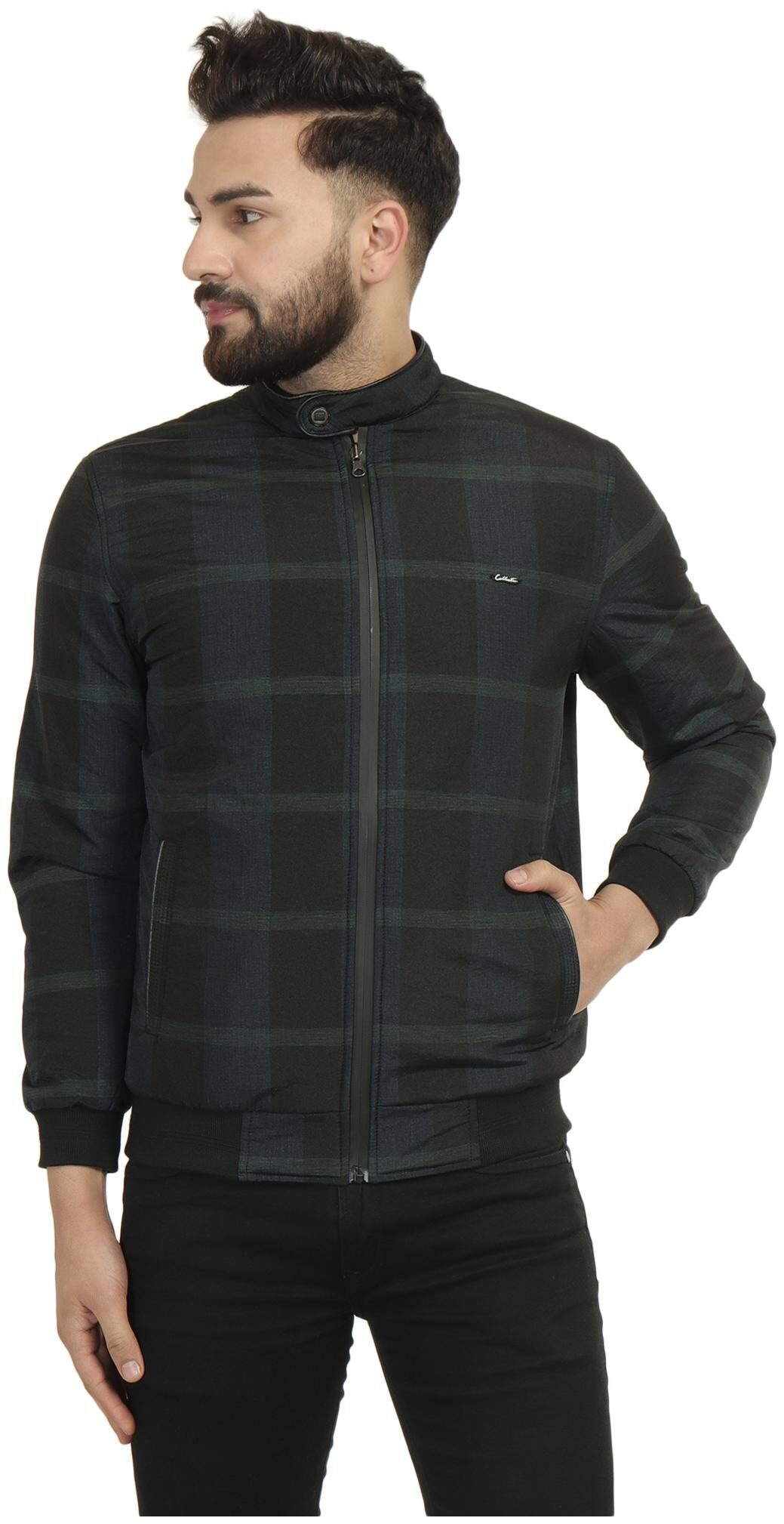 

XOHY Men Blue Checked Quilted jacket