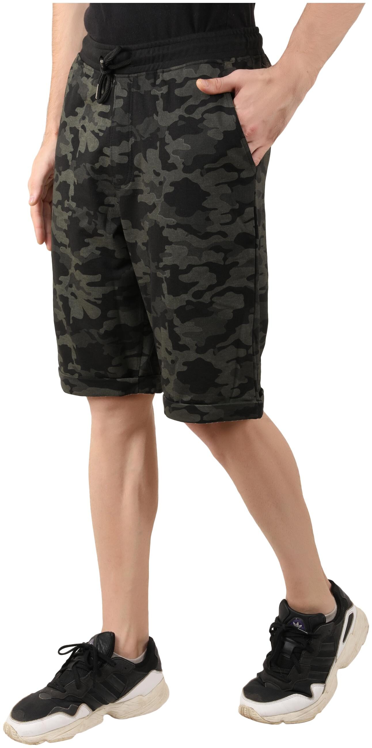 

Y I Cotton Black Camouflage Sports Shorts For Men